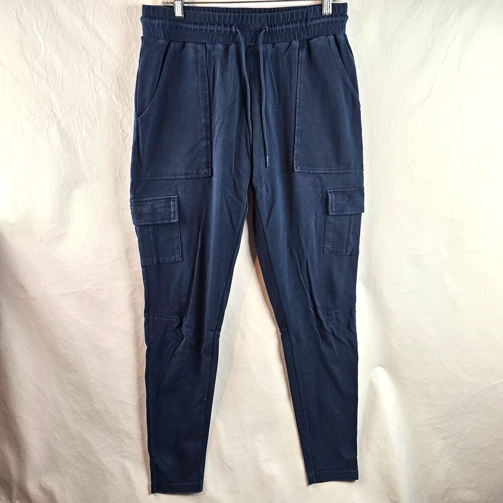 Alphalete Cargo Joggers Mens Large Navy Blue Fleece Sweatpants Athletic Gym